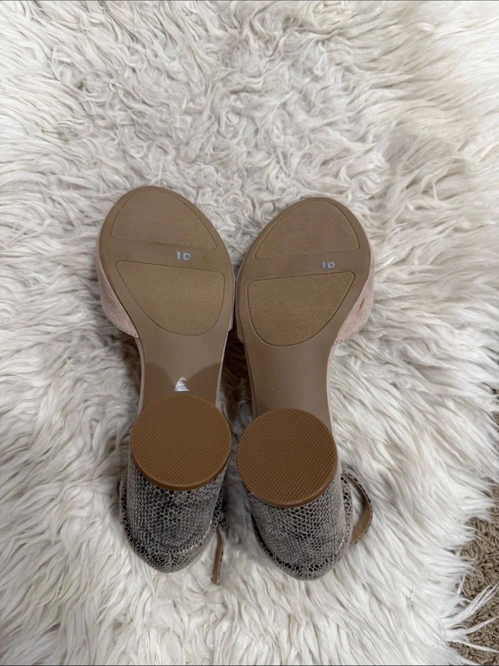 LC Lauren Conrad LC Beige snakeskin‎ print ankle strap block heels Size 9.5